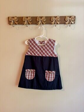 Navy Blue Plaid Sleeveless Dress Button Back Pockets Toddler Dress Size 3T